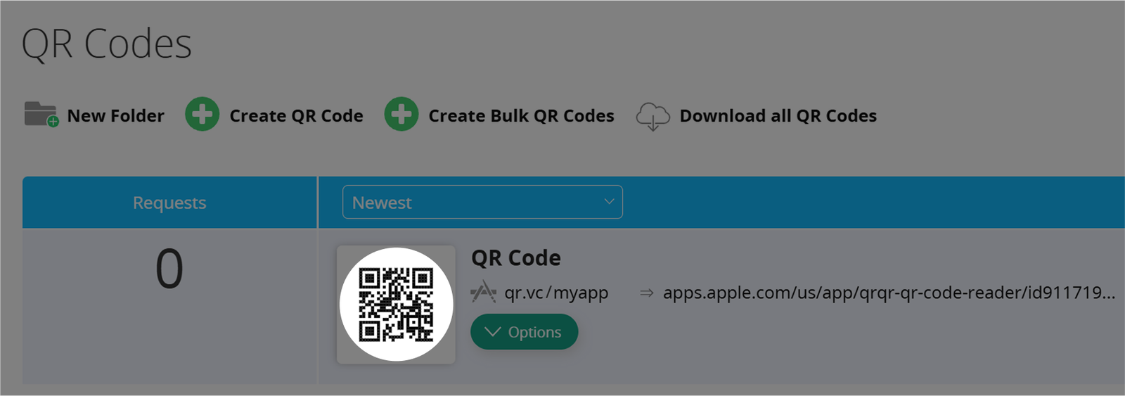 Captura de tela Código QR da App Store em Visão geral do código QR 