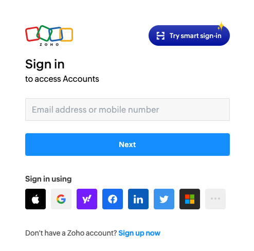 Bildschirmfoto: Anmeldung bei Zoho