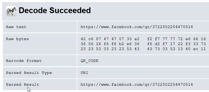 Zxing codice qr decodificato