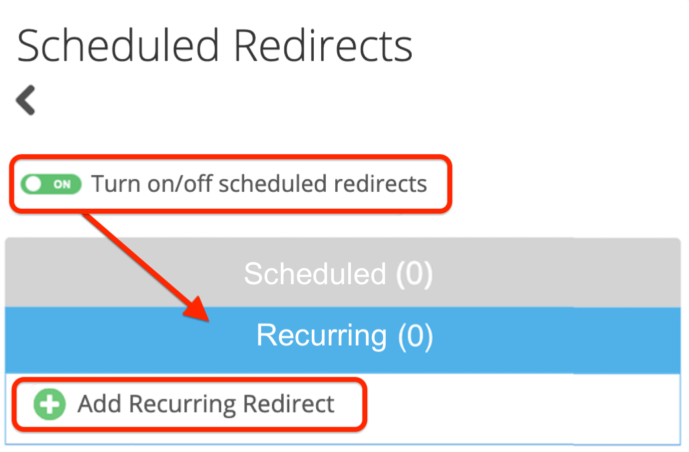 Dialog for creating recurring redirects
