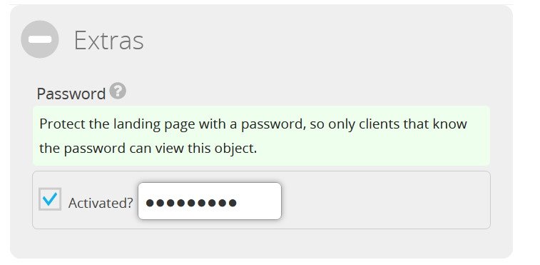 Extras section with password option