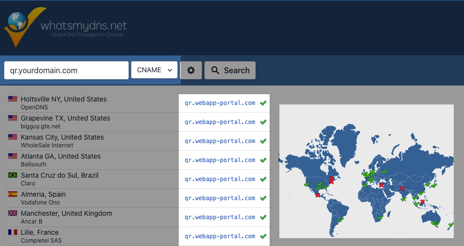whatsmydns.net CNAME lookup dashboard