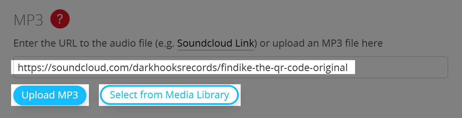 Você pode escolher um destino para o código QR MP3