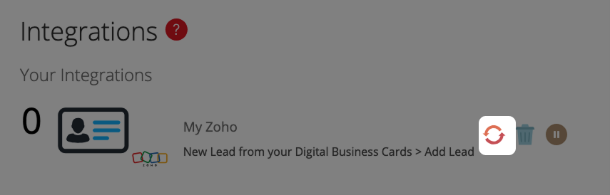 Screenshot: Integrationsliste mit hervorgehobenem Symbol "Verbindung testen"