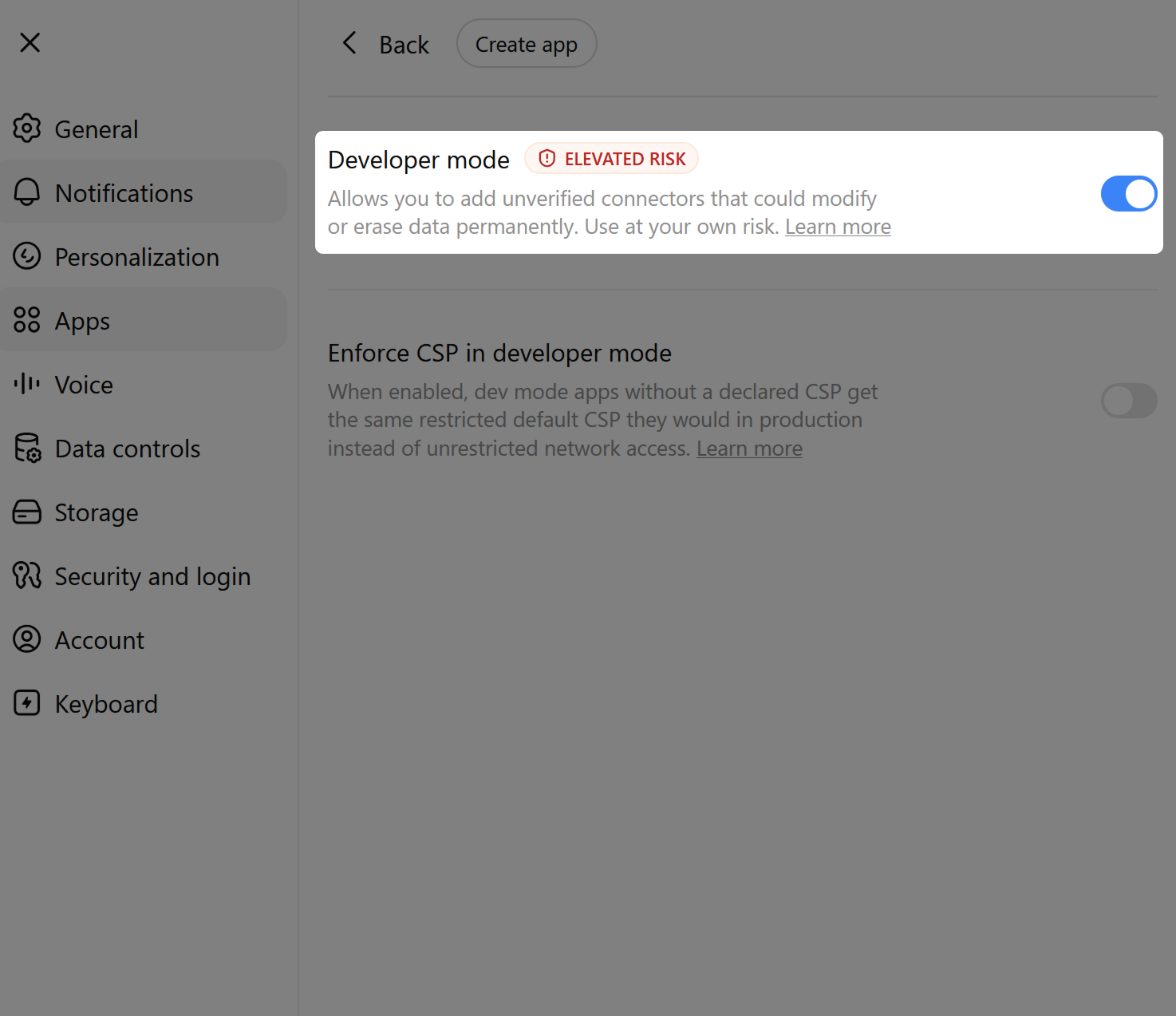 Image of ChatGPT Developer Mode option