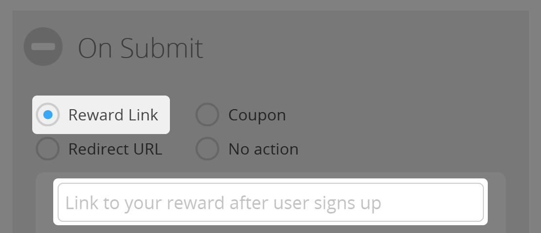 Link de recompensa: defina um link de recompensa a ser enviado por e-mail.