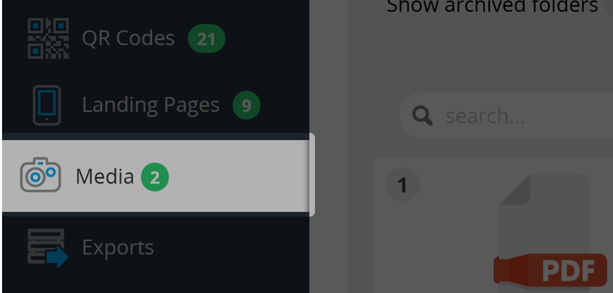 Schermata del pulsante "Media" nel menu di navigazione principale 