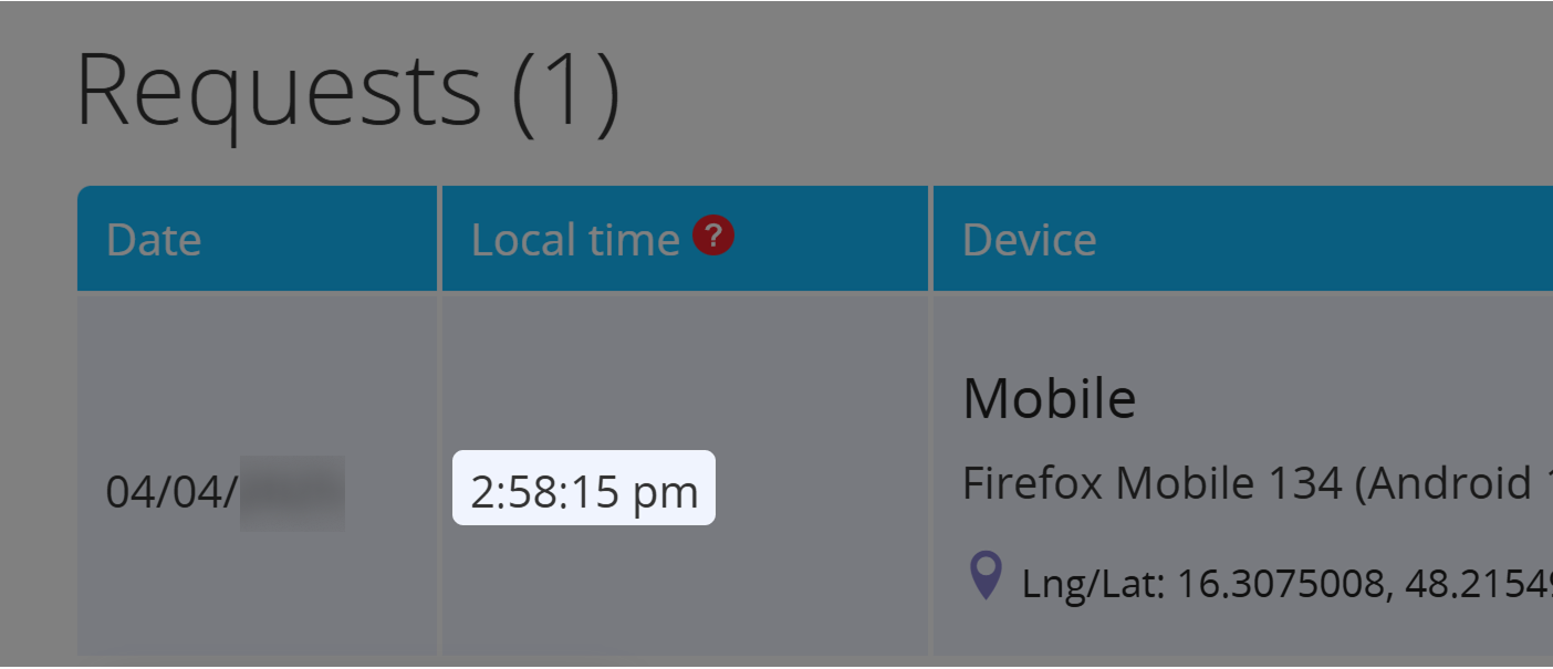 Schermata della marca temporale in formato 12 ore 