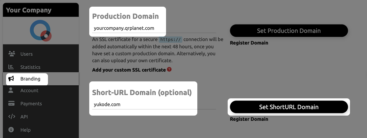 In the field Short-URL Domain you should now see your chosen domain