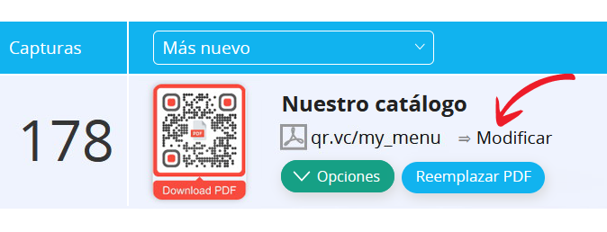 Menú del código QR