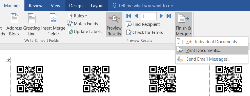 Printing the labels from QR Code Batch