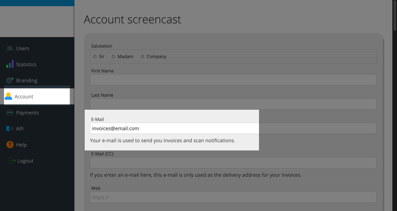 White label plan - Invoicing e-mail