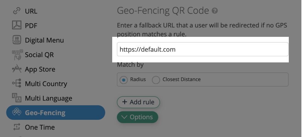 URL padrão do código QR Geo-Fencing