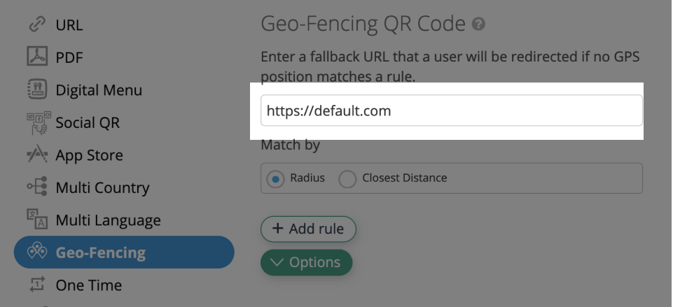 Default Geo-Fencing QR Code URL