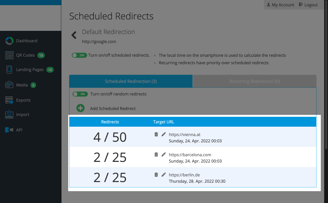 Random redirects metrics