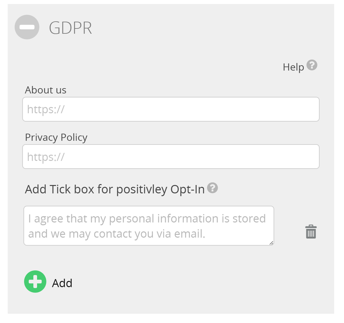 Painel GDPR no editor de páginas de destino de leads