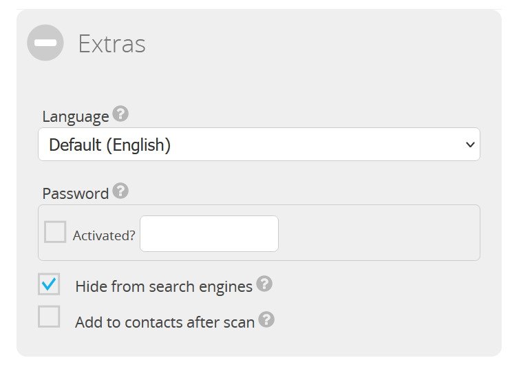 Extras section with option Hide from search engines