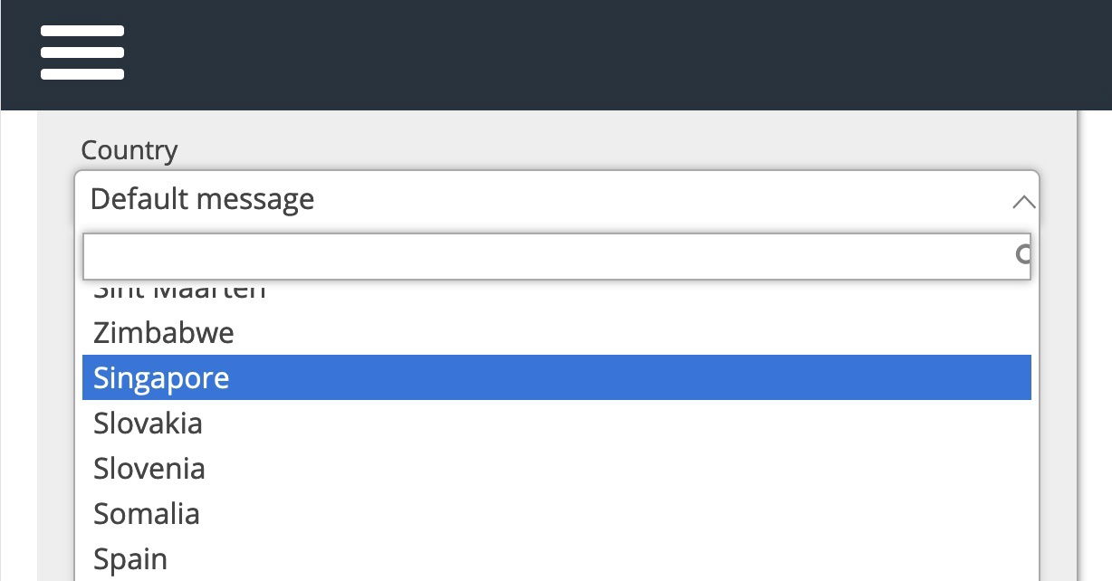 Country selector for custom messages