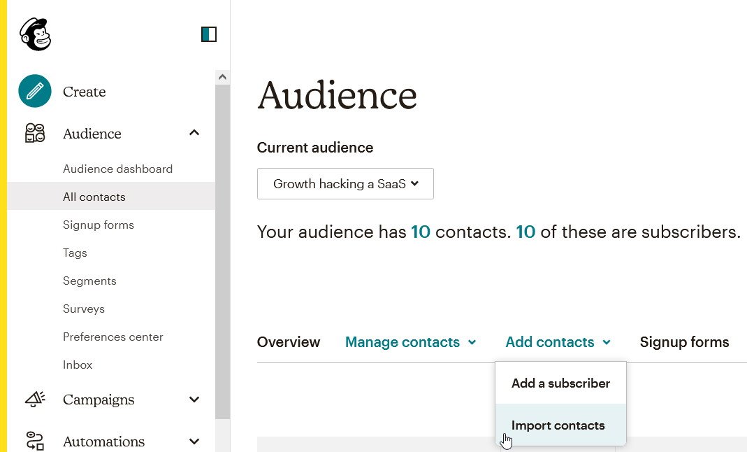 update audience of an existing mailing list