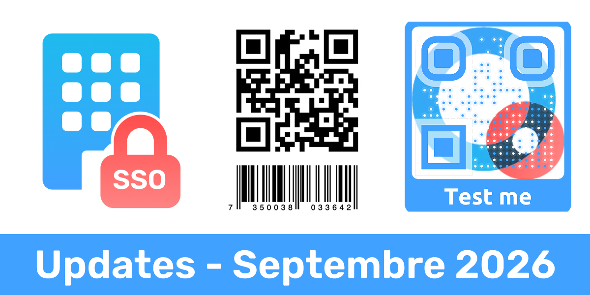 Connexion via SSO, codes QR de transition GS1 et logo en arrière-plan