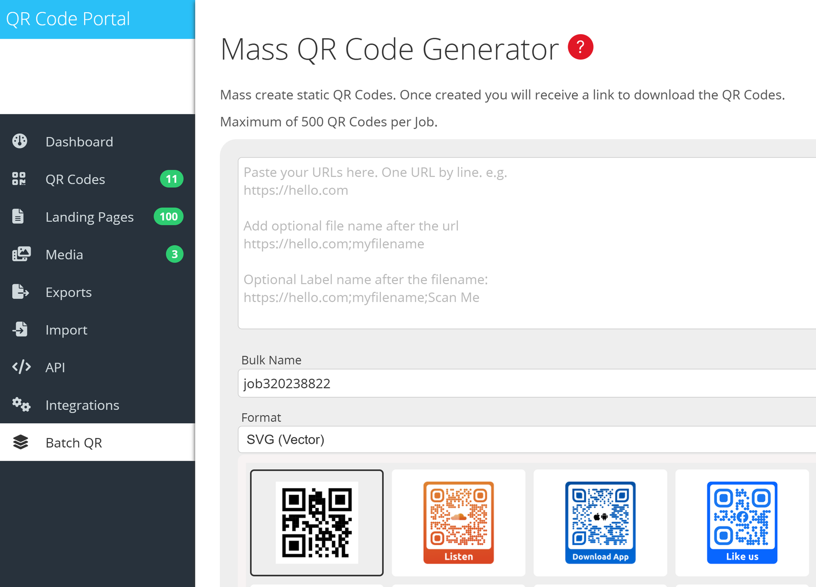 Generatore di codici QR di massa