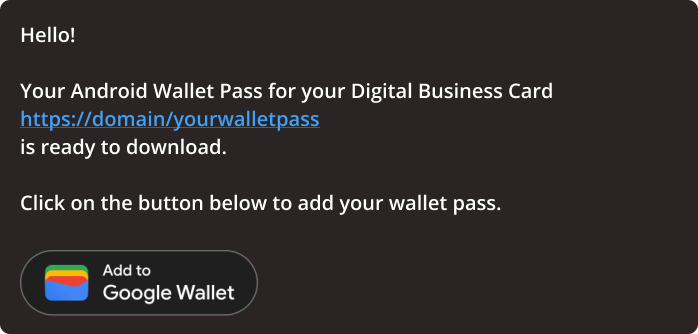E-Mail con enlace de pase de Google Wallet