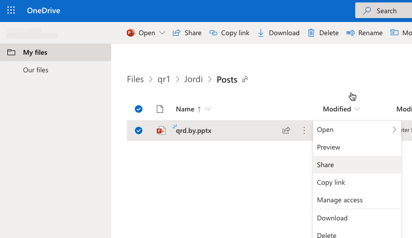 share file in onedrive