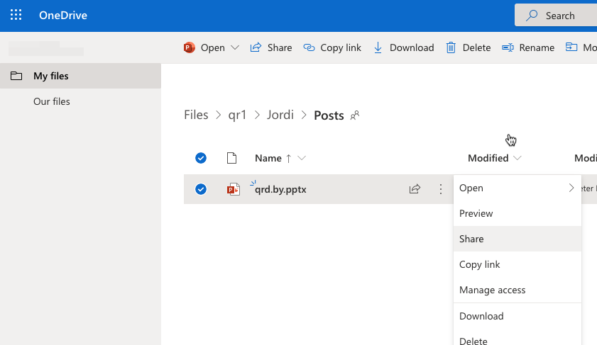 condividi file in onedrive