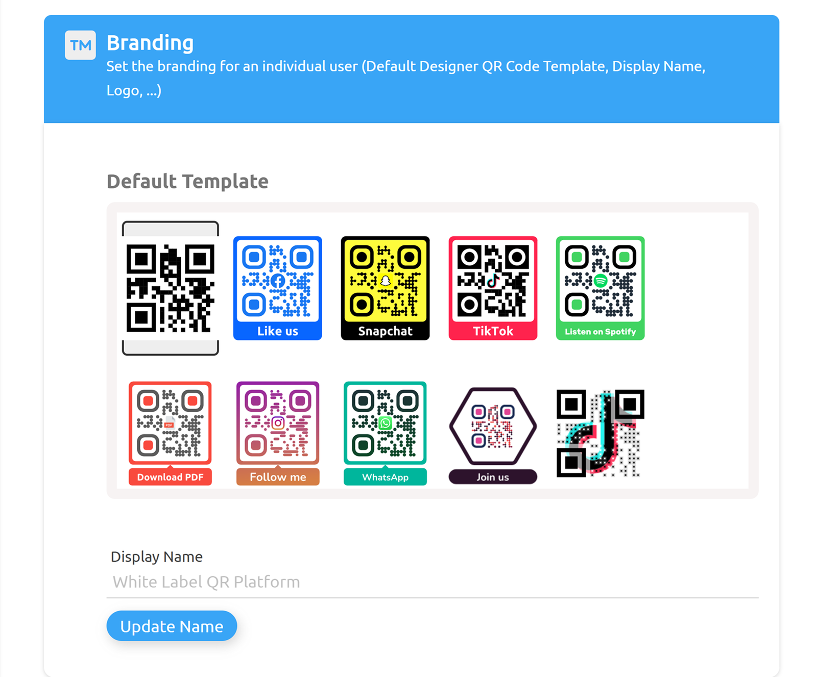 Screenshot of Branding section in the user settings 