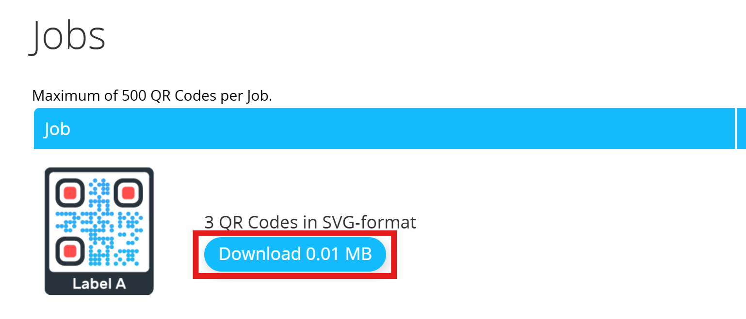 Captura de tela Botão "Download" na página "Jobs" 