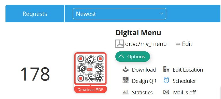 PDF QR Code Option menu