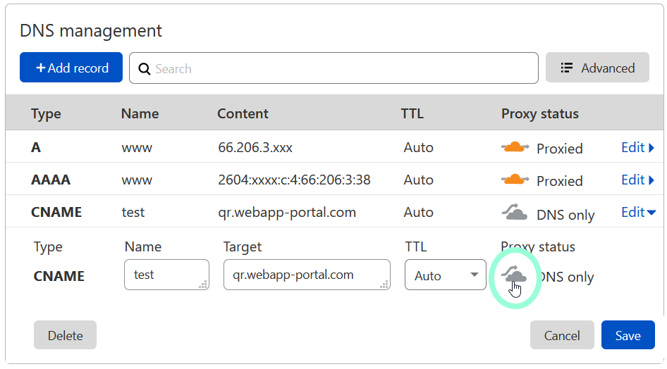 Administración de DNS en Cloudflare