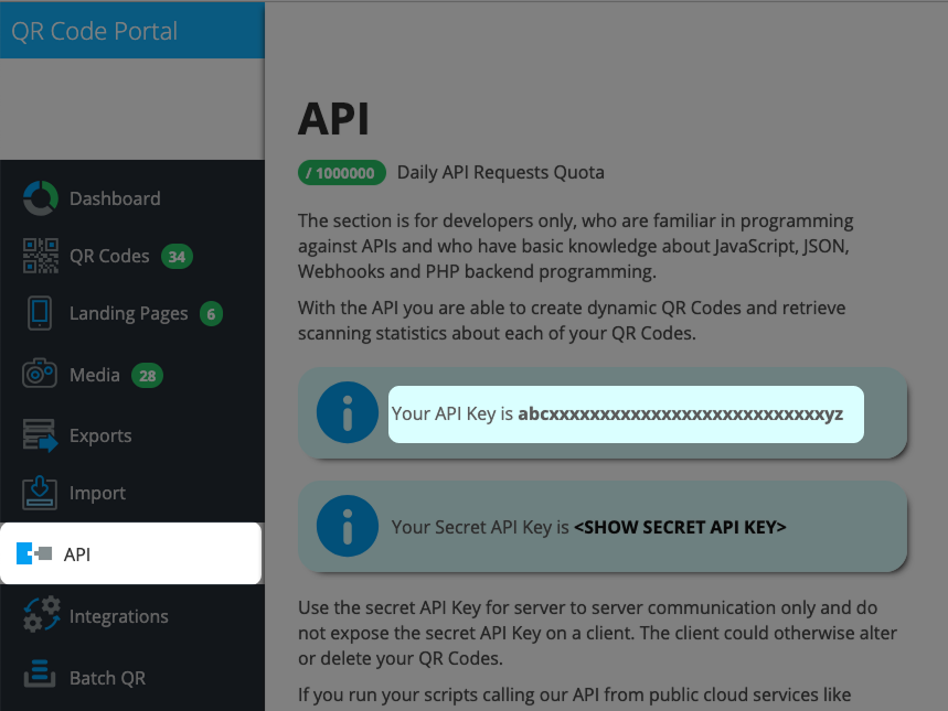 Schermata: menu con punti di menu del portale