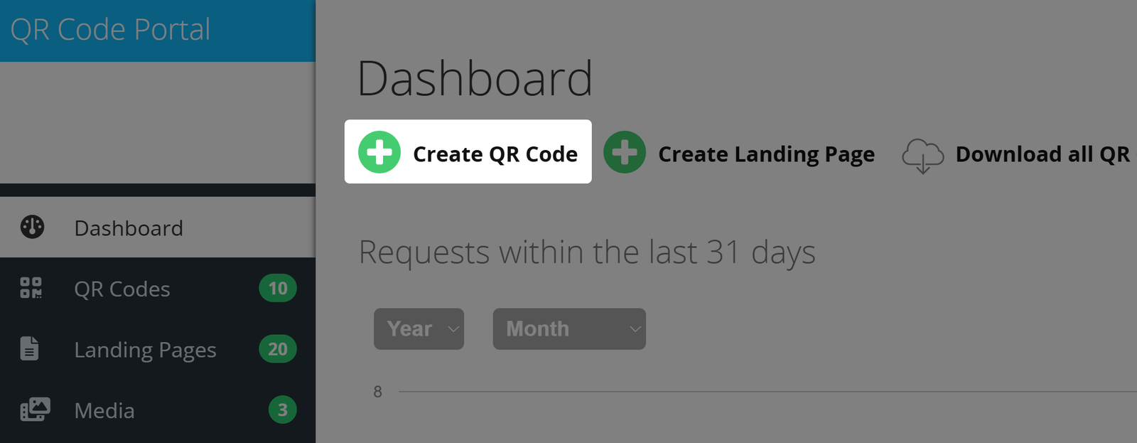 Screenshot with Button "Create QR Code" on Dashboard 
