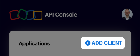 Bildschirmbild: API-Konsole Anwendungen, hervorgehoben Client hinzufügen
