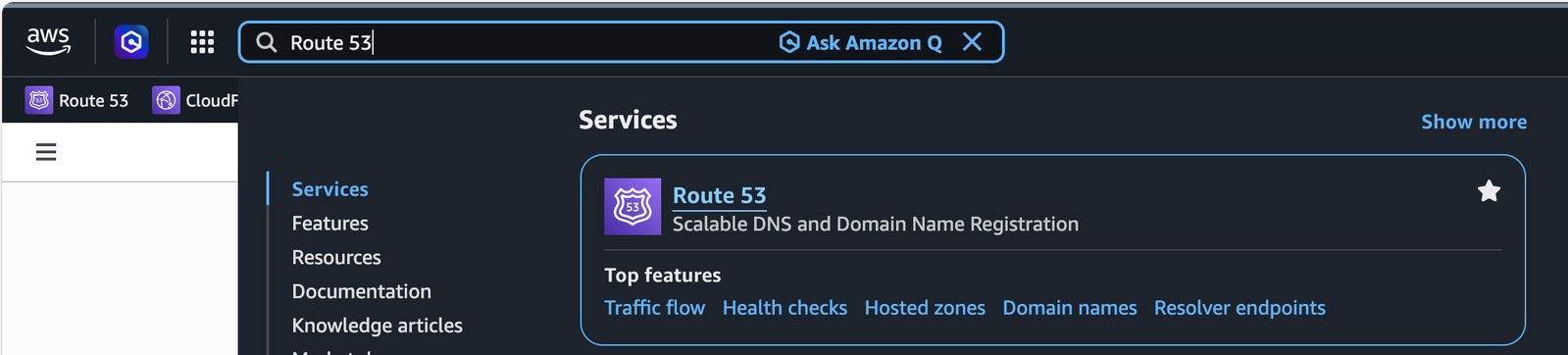 Open the service Route 53