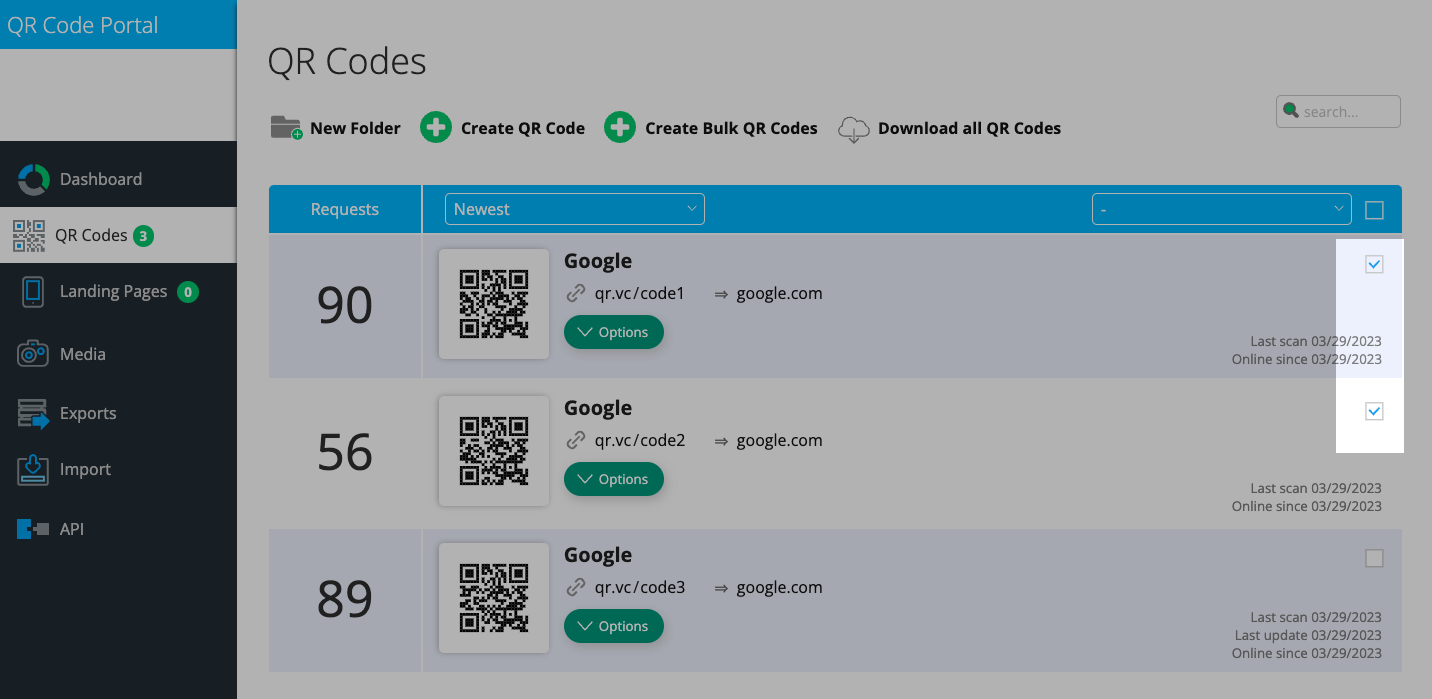 QR Code Auswahl