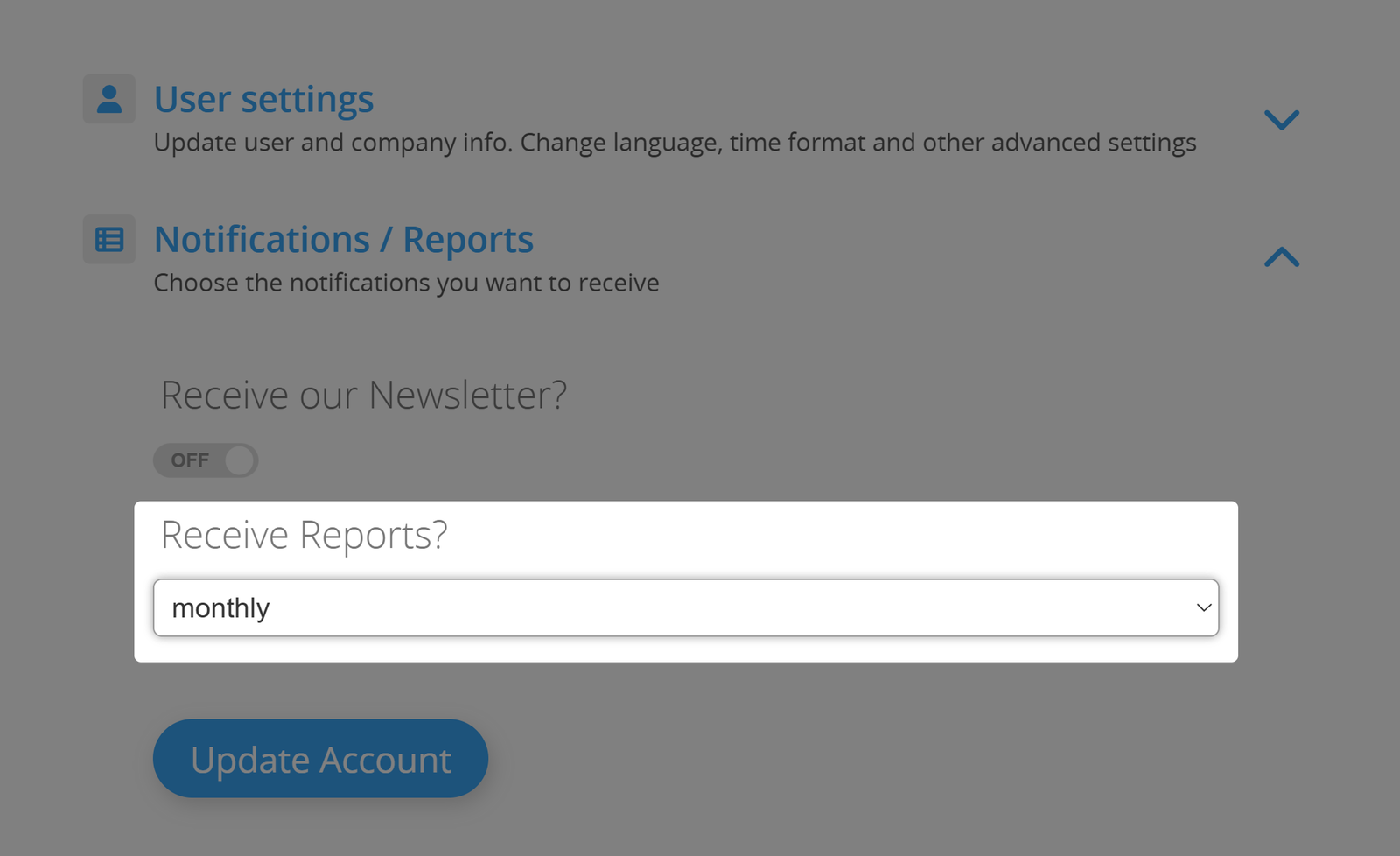 Account Reports Options