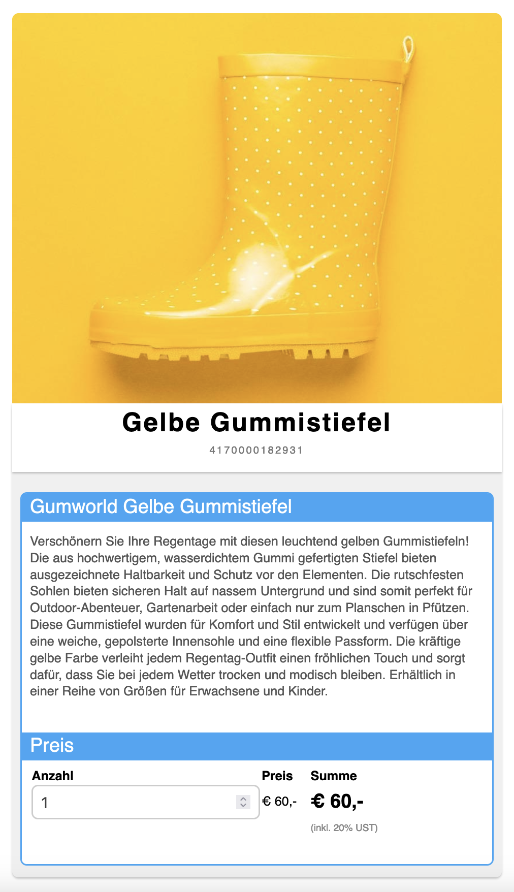 German Product page after scanning GS1 QR Code with a German phone
