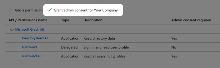 Vergewissern Sie sich, dass ein Benutzer mit Administratorrechten die API-Berechtigungen erteilt, indem Sie auf Admin-Zustimmung erteilen 