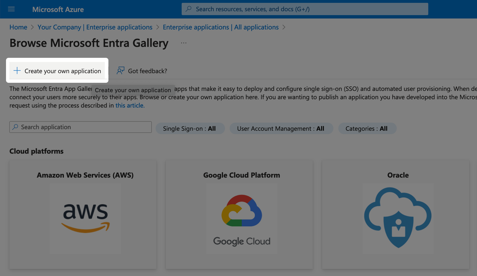 Klicken Sie auf Eigene Anwendung erstellen (Create your own application)