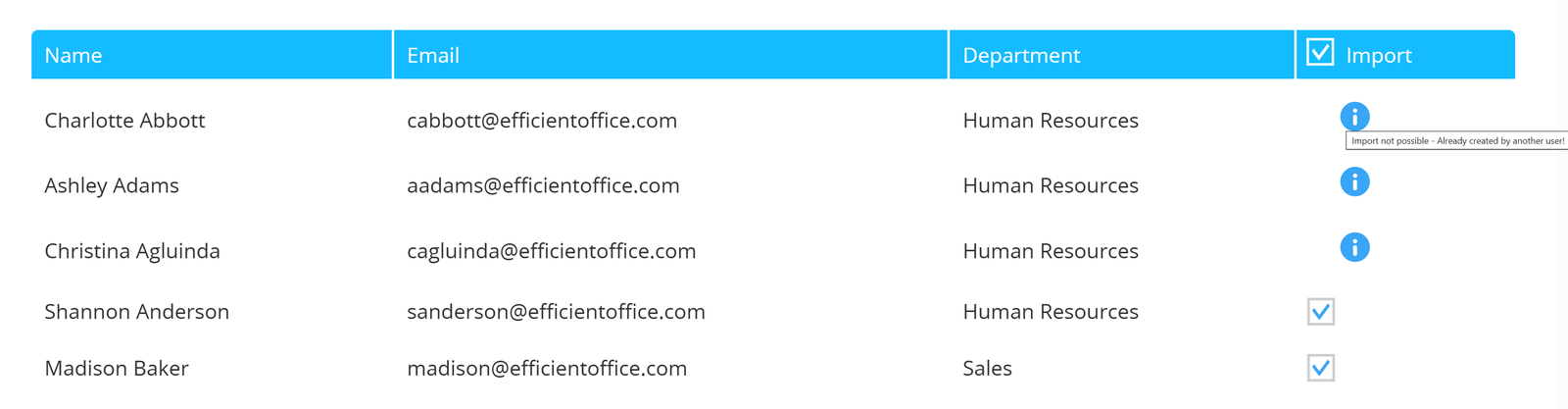 Kontakt Import Seite.