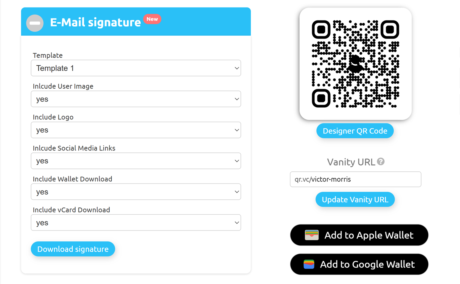 Screenshot del riquadro della firma e-mail 
