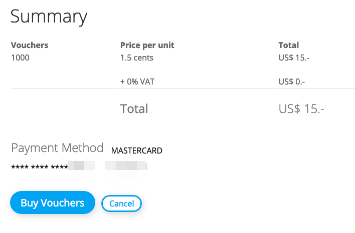 Summary of the  purchase of vouchers 