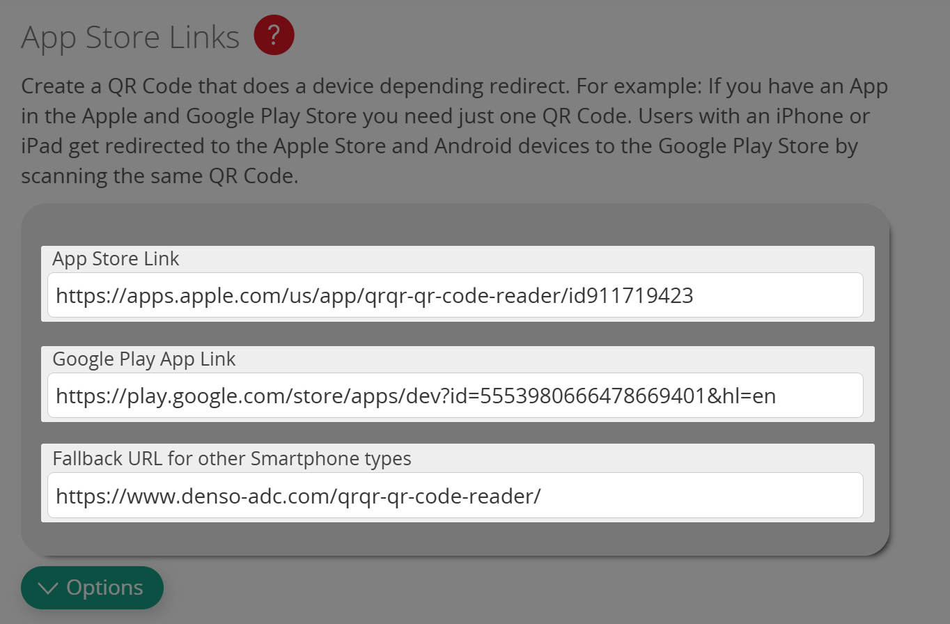Screenshot of different App Store Link Entry Fields 