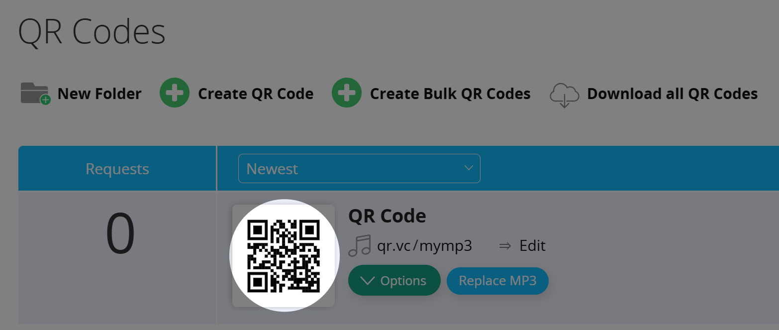 Screenshot MP3 QR Code in QR Code Overview 