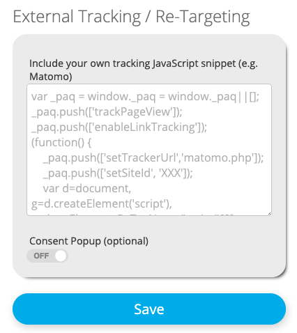 Benutzerdefinierte JS-Einstellungen für das externe Tracking