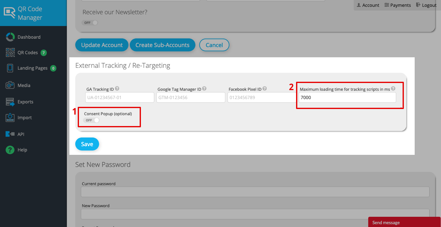 Tracking settings QR Code