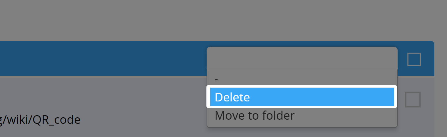 Schermata del menu a tendina Azioni codice QR e dell