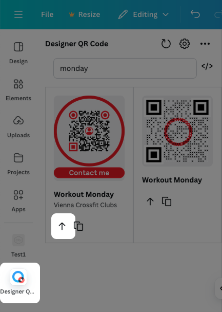 Schermata: Applicazione Designer QR Code con pulsante "Upload"